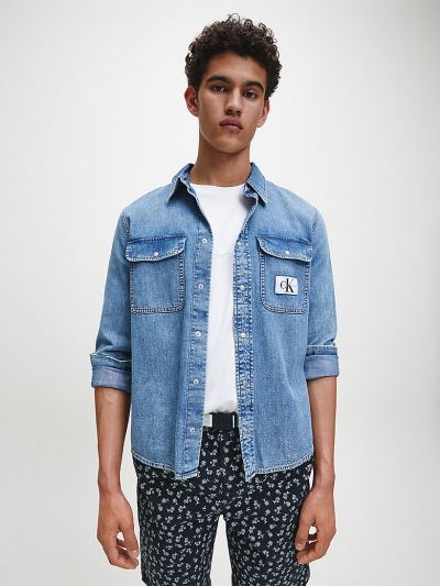 Calvin Klein Ruhák HU456581 | Calvin Klein Patch Pocket Férfi Farmer Ing Kék